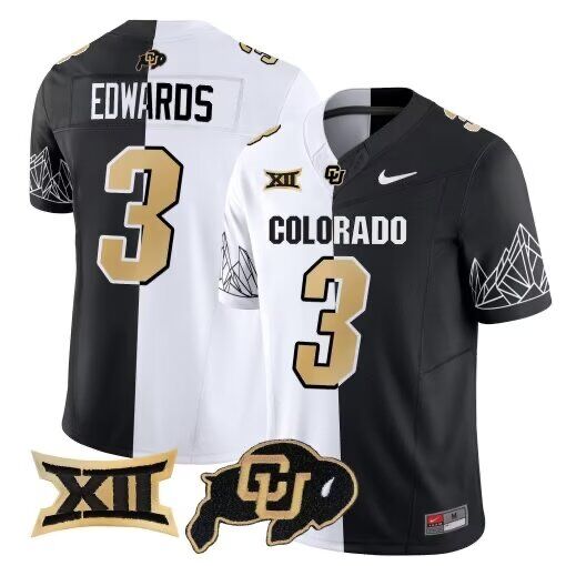 Men Sanders Buffaloes #3 Edwards white and black 2024 Nike NCAA jersey->more ncaa teams->NCAA Jersey